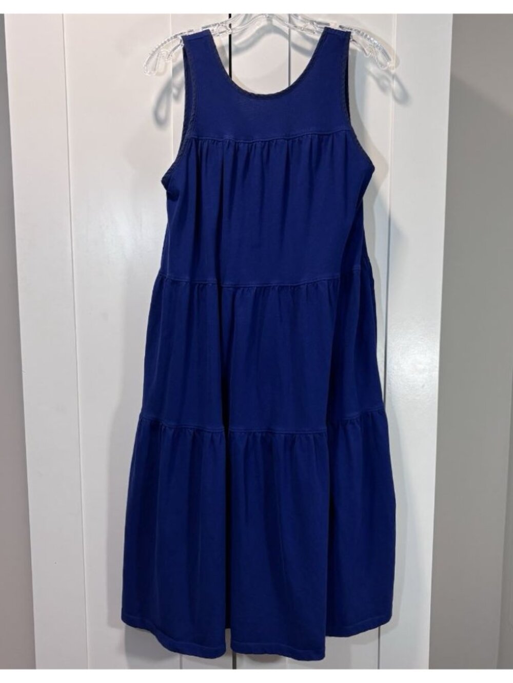 Everlane 100% Cotton Tiered Midi Tank Dress Blue Sleeveless Women M Summer Beach - Picture 1 of 4